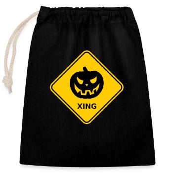 Warnschild "Kürbis Wildwechsel / Pumpkin Xing" - Verschließbarer Geschenkbeutel aus Baumwolle (25x30cm) - Schwarz - Vorne