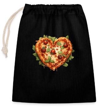 Pizza in the shape of a heart - Closable cotton gift bag (25x30cm) - black - Front