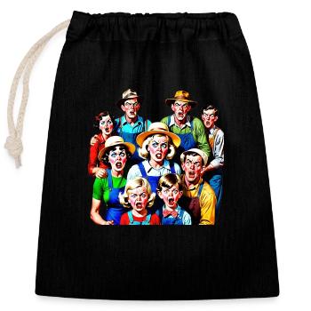 Family of stressed people from the countryside - Closable cotton gift bag (25x30cm) - black - Front