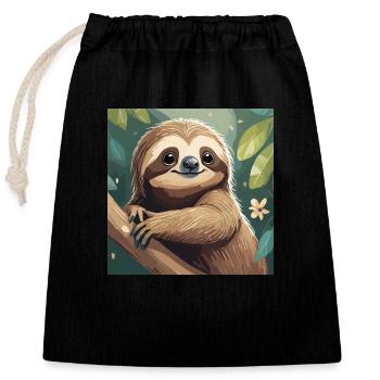 mignon petit paresseux drôle dans un arbre - Sac cadeau en coton avec cordon (25 x 30 cm) - noir - Devant