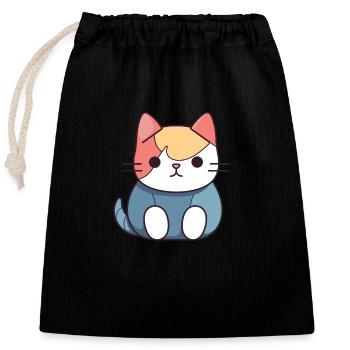 Chat - Style Kawaii - Sac cadeau en coton avec cordon (25 x 30 cm) - noir - Devant