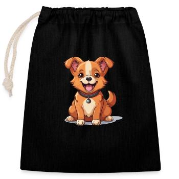 Dog - Kawaii Style - Closable cotton gift bag (25x30cm) - black - Front
