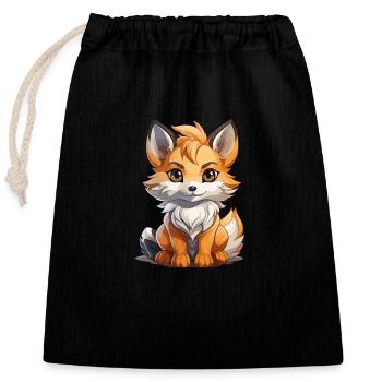 Fox - Kawaii Style - Closable cotton gift bag (25x30cm) - black - Front