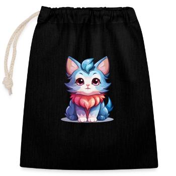 Chat - Style Kawaii - Sac cadeau en coton avec cordon (25 x 30 cm) - noir - Devant