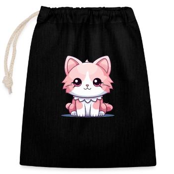 Katze - Kawaii Style - Verschließbarer Geschenkbeutel aus Baumwolle (25x30cm) - Schwarz - Vorne