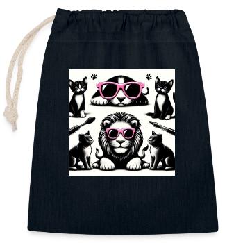 Löwe und Katze - Verschließbarer Geschenkbeutel aus Baumwolle (25x30cm) - Navy - Vorne