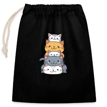 Chat - Style Kawaii - Sac cadeau en coton avec cordon (25 x 30 cm) - noir - Devant