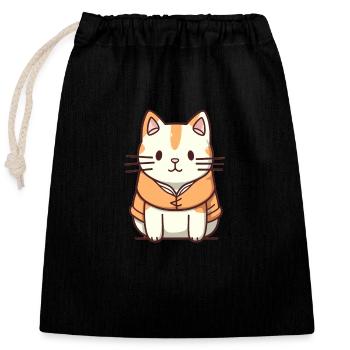 Katze - Kawaii Style - Verschließbarer Geschenkbeutel aus Baumwolle (25x30cm) - Schwarz - Vorne