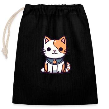 Chat - Style Kawaii - Sac cadeau en coton avec cordon (25 x 30 cm) - noir - Devant