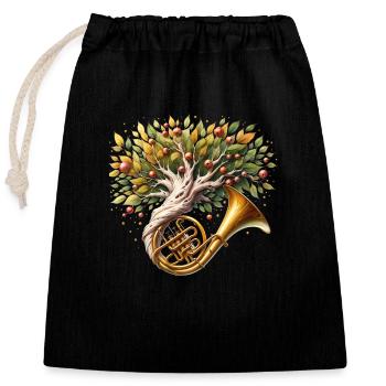Horn Baum Musik Orchester - Verschließbarer Geschenkbeutel aus Baumwolle (25x30cm) - Schwarz - Vorne