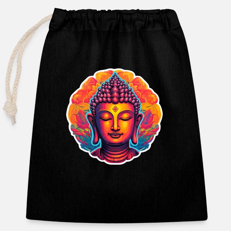 Le Bouddha Zen - Sac cadeau en coton avec cordon (25 x 30 cm) - noir