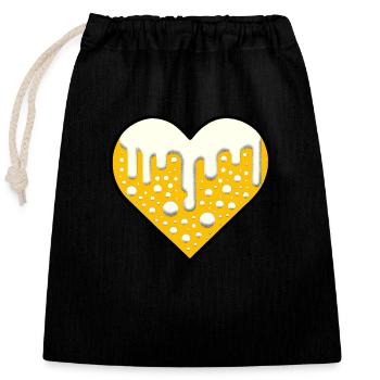 Beer Love | Heart of beer - Closable cotton gift bag (25x30cm) - black - Front