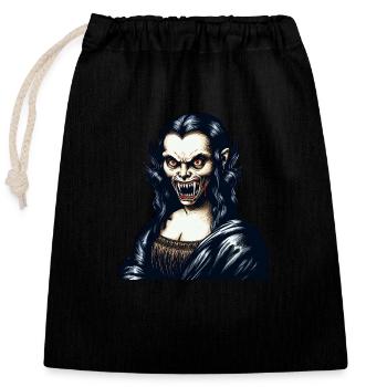 Mona Lisa goes Vamp - Verschließbarer Geschenkbeutel aus Baumwolle (25x30cm) - Schwarz - Vorne