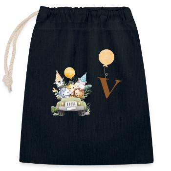 lettre v safari - Sac cadeau en coton avec cordon (25 x 30 cm) - bleu marine - Devant