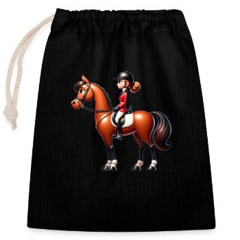 Reiterin Pferdesport Brauner schönes Pferd - Verschließbarer Geschenkbeutel aus Baumwolle (25x30cm) - Schwarz - Vorne
