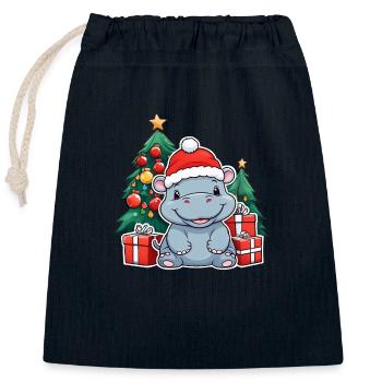 Niedliches Baby Nilpferd mit Weihnachtsmütze - Verschließbarer Geschenkbeutel aus Baumwolle (25x30cm) - Navy - Vorne