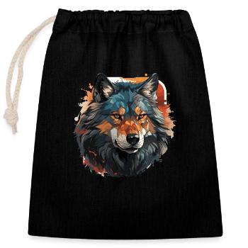Wolf - Illustration - Verschließbarer Geschenkbeutel aus Baumwolle (25x30cm) - Schwarz - Vorne