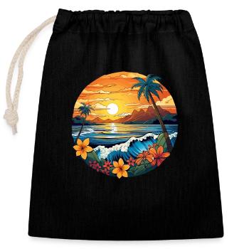 Retro Surfbrett Design Blumen Palmen Ozean - Verschließbarer Geschenkbeutel aus Baumwolle (25x30cm) - Schwarz - Vorne