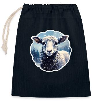 Moutons en hiver - Sac cadeau en coton avec cordon (25 x 30 cm) - bleu marine - Devant