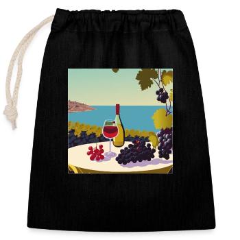 Wein / Rotwein / Weißwein - Verschließbarer Geschenkbeutel aus Baumwolle (25x30cm) - Schwarz - Vorne