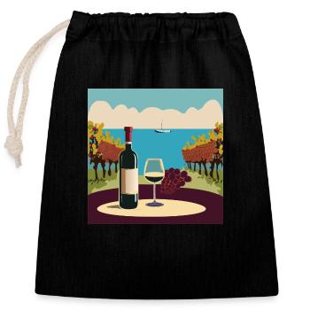 Wein / Rotwein / Weißwein - Verschließbarer Geschenkbeutel aus Baumwolle (25x30cm) - Schwarz - Vorne