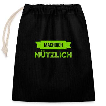 mach etwas nützliches - Verschließbarer Geschenkbeutel aus Baumwolle (25x30cm) - Schwarz - Vorne