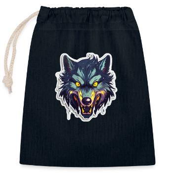 Wolf - Illustration - Verschließbarer Geschenkbeutel aus Baumwolle (25x30cm) - Navy - Vorne