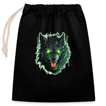 Wolf - Illustration - Verschließbarer Geschenkbeutel aus Baumwolle (25x30cm) - Schwarz - Vorne