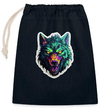 Wolf - Illustration - Verschließbarer Geschenkbeutel aus Baumwolle (25x30cm) - Navy - Vorne
