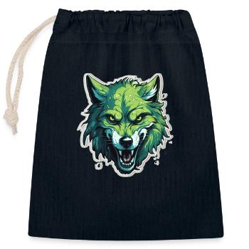Wolf - Illustration - Verschließbarer Geschenkbeutel aus Baumwolle (25x30cm) - Navy - Vorne