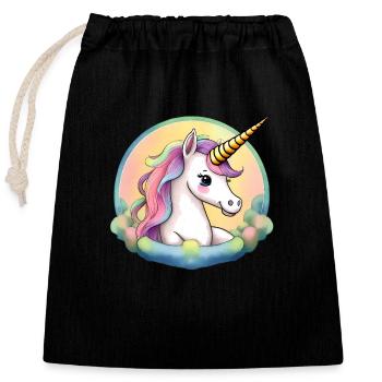 Cartoon Unicorn - Closable cotton gift bag (25x30cm) - black - Front