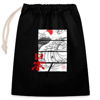 Japan-Welle - Verschließbarer Geschenkbeutel aus Baumwolle (25x30cm) - Schwarz - Vorne