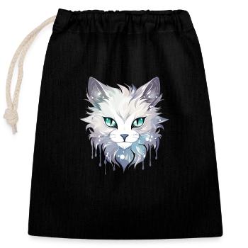 Chat - illustration - Sac cadeau en coton avec cordon (25 x 30 cm) - noir - Devant