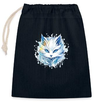 Chat - illustration - Sac cadeau en coton avec cordon (25 x 30 cm) - bleu marine - Devant
