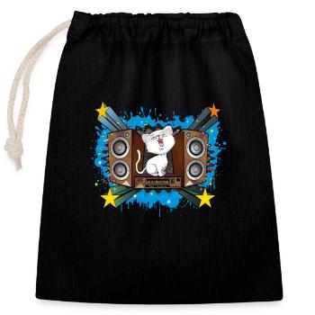 Cat singing - Closable cotton gift bag (25x30cm) - black - Front
