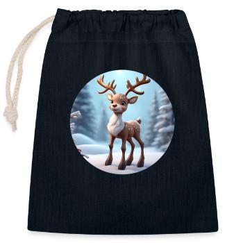 Rentier / Reh / Tier / Kindermotiv / Weihnachten - Verschließbarer Geschenkbeutel aus Baumwolle (25x30cm) - Navy - Vorne