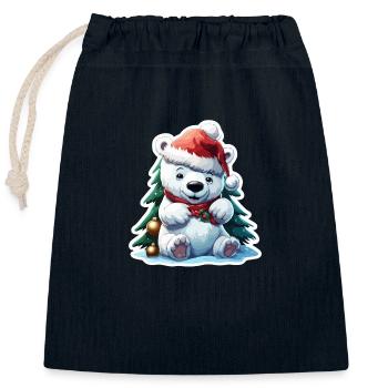 Ours polaire / Animal / Norpol / Hiver / Enfantin / Doux - Sac cadeau en coton avec cordon (25 x 30 cm) - bleu marine - Devant