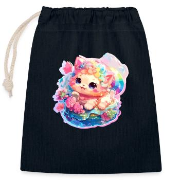 Chat - illustration - Sac cadeau en coton avec cordon (25 x 30 cm) - bleu marine - Devant