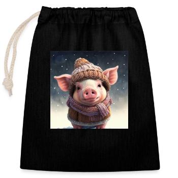 süßes verkleidetes Winterferkel - Verschließbarer Geschenkbeutel aus Baumwolle (25x30cm) - Schwarz - Vorne