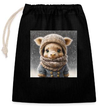 Animal d’hiver mignon avec des vêtements dans la neige - Sac cadeau en coton avec cordon (25 x 30 cm) - noir - Devant