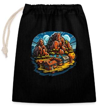 Landschaft - Illustration - Verschließbarer Geschenkbeutel aus Baumwolle (25x30cm) - Schwarz - Vorne