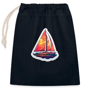 Segelboot - Illustration - Verschließbarer Geschenkbeutel aus Baumwolle (25x30cm) - Navy - Vorne