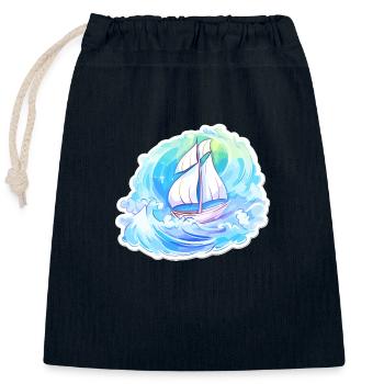 Segelboot - Illustration - Verschließbarer Geschenkbeutel aus Baumwolle (25x30cm) - Navy - Vorne