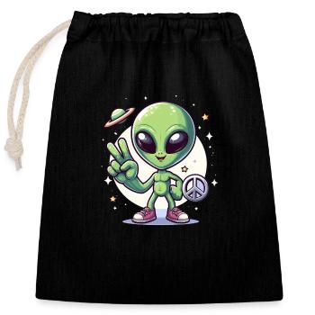 Alien de dessin animé - Sac cadeau en coton avec cordon (25 x 30 cm) - noir - Devant
