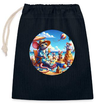 Rats sur la plage - Sac cadeau en coton avec cordon (25 x 30 cm) - bleu marine - Devant