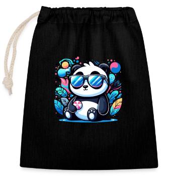 Panda Sonnenbrille - Verschließbarer Geschenkbeutel aus Baumwolle (25x30cm) - Schwarz - Vorne