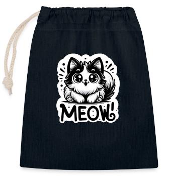 Meow - Katze Illustration - Verschließbarer Geschenkbeutel aus Baumwolle (25x30cm) - Navy - Vorne
