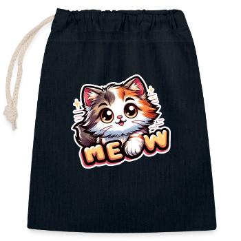 Meow - Katze Illustration - Verschließbarer Geschenkbeutel aus Baumwolle (25x30cm) - Navy - Vorne
