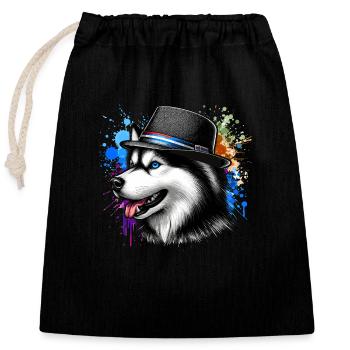 Husky aux yeux bleus - Sac cadeau en coton avec cordon (25 x 30 cm) - noir - Devant