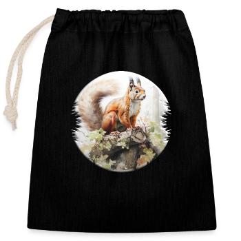 Squirrels are social animals - Closable cotton gift bag (25x30cm) - black - Front